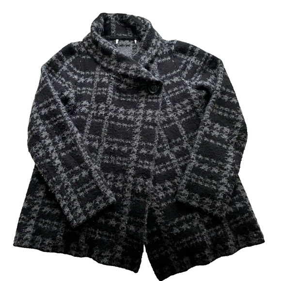 Cynthia Rowley Jacket Womens Large Wool Blend Plaid Wrap Sweater Hipster Coat - Picture 7 of 16
